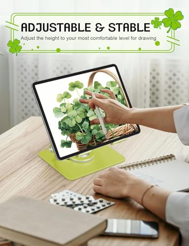Image of Tablet Stand for iPad,360 Rotating Desktop Holder - Aluminum Adjustable & Foldable Desk Holder for iPad Pro 12.9 /11,Air 10.9,Samsung Tab S9,Portable Home /Office,Gift for Adults,Teens (Green)
