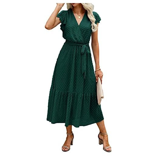 BTFBM Women’s Bohemian Floral Wrap Midi Dress with Ruffle Sleeves