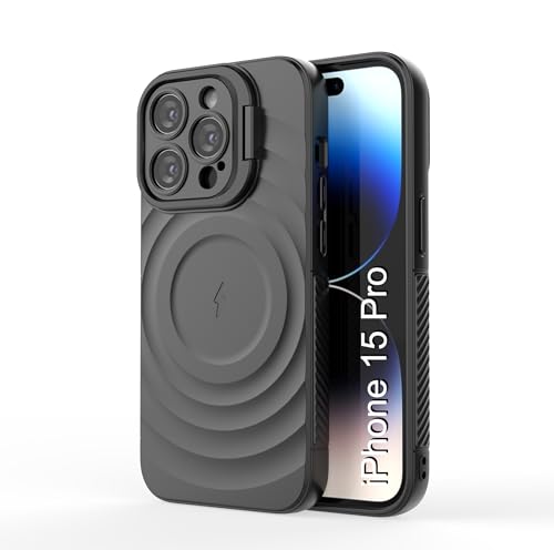 Image of LuxuryKase Shockproof Case for iPhone 15 Pro | Ripple Pattern | Camera Protection | Inner Velvet Fabric Lining | Protective Cover with Enhanced Grip & Wireless Charging Support - Black