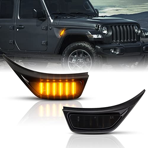 POPMOTORZ Front Fender Side Marker Lights, LED Amber Turn Marker Signal Lamps for Jeep 2018-2023 Wrangler JL JLU and 2020-2023 Gladiator JT - Smoke Lens