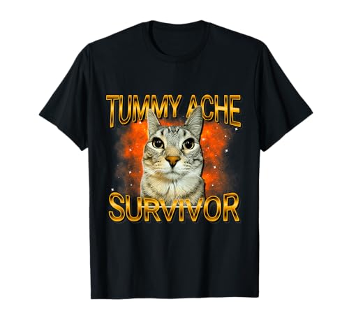 Tummy Ache Survivor Cat Meme Funny Saying Cats Animals T-Shirt