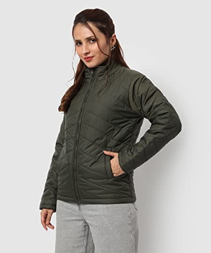 Image of PINACOLADA Women's Pink Puffer Regular Fit Bomber Jacket For Winter Wear | Standing Collar | Full Sleeve | Buttoned | Casual Jacket For Woman & Girl | Western Stylish Jacket For Women