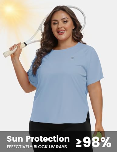 MoFiz Women's Plus Size Workout Tops Short Sleeve Running Shirts UPF 50+ Hiking T-Shirts Quick Dry Athletic Top4