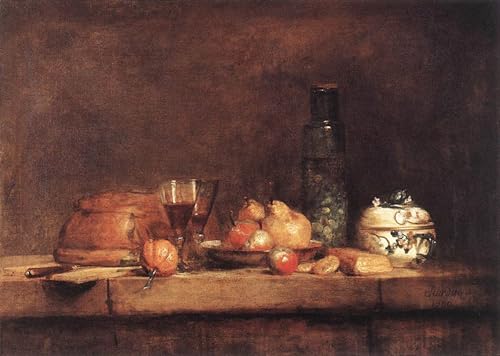 Pinturas murales retro de Jean-Baptiste-Siméon Chardin póster Natura morta con vaso di olive 60x90cm