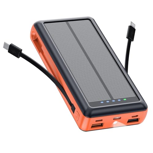 Solar Panel Phone Charger Power Bank 36800mAh, 5-Port Portable Battery Pack with USB Type-C, Smart LED Display & Flashlight, Fast Charging for Camping Hiking Outdoor