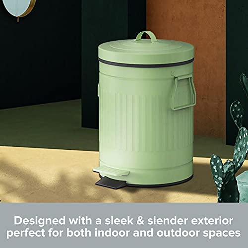 Retro Trash Can With Lid - 12L/3.2 Gal Step Trash Can W/ Soft Closing Lid - Round Garbage Can W/ Handles - Touchless Trash Can W/ Removable Garbage Guard Bucket - Outdoor Garbage Bin - Large Trash Can, Green #TOP3