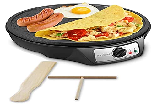 Nutrichef PCRM12EU Elektro-Griddle-Crêpe-Maker-Kochfeld Antihaftbeschichtete 12-Zoll-Aluminium-Kochplatte mit LED-Anzeigeleuchten und einstellbarer Temperaturregelung Schwarz Cover