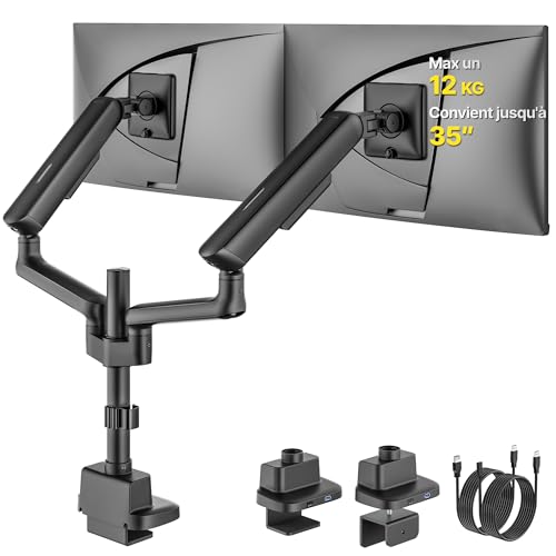 Brazo alto para monitor con USB monTEK, optimice su escritorio de teletrabajo con doble pantalla