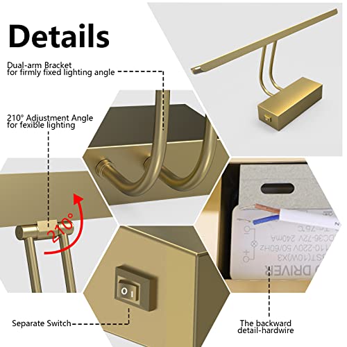 Kialush 900Lm Dimmable Led Picture Lights Metal, 4 Mode Artwork Display Lighting Fixtures, 9W Play Lamp Hardwired Cri 80 With Remote Control, Uv Light Matte Brass Finish With Dual-Arm Bracket #TOP5