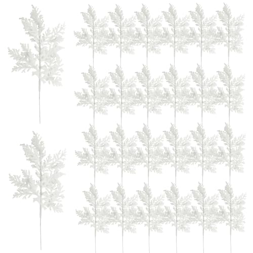 DIYASY White Picks for Christmas Tree, 11'' Glitter Artificial Branches Filler Fake Fern Leaf Pine...