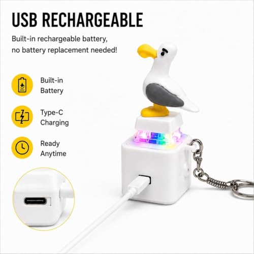 Stress Relief Fidget Toys , Rechargeable Fidget Clicker with Real Sound and LED Light, Mine Seagull Keychain , Funny Interactive Desk Stress Relief Toy Gifts for Adults,white-4pcs - Image 4