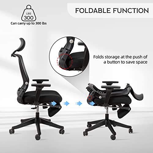 H Honsit Foldable Ergonomic Office Chair With Retractable Footrest, Computer Desk Chair With Adjustable Lumbar Support, Comfortable Thick Cushion High Back Desk Chair #TOP4
