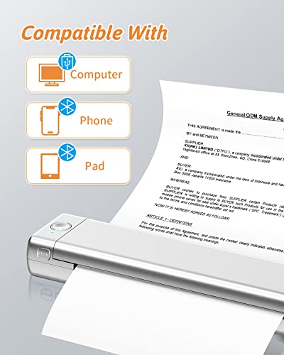 Odaro M08F Letter Portable Printer Wireless For Travel, Bluetooth Thermal Printer Inkless, Small Compact Printer Support 8.5" X 11" Letter Size Thermal Paper, Work With Laptop Phone And Pad - Silver #TOP5