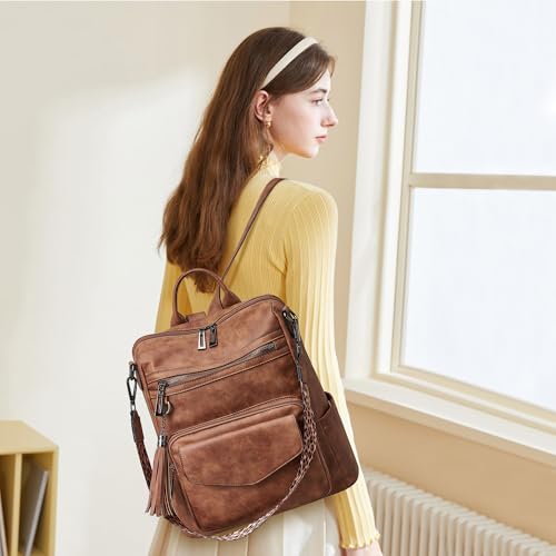 Image of OPAGE Backpack Purse for Women Leather Anti-theft Fashion Designer Travel Backpack Ladies Shoulder Bags With Wristlet