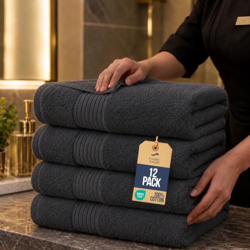 Image of 12-Pack Bath Towel, 27 x 54 inch, Commercial-Grade, Hotel & Spa Quality, Grey