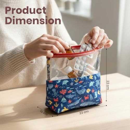 Image of Medicine Kit Organizer | Multi-Purpose, Compact, Durable, Lightweight, Waterproof Kit Bag | Travel Friendly Pouch | Ideal for Stationary, Diaper, Medicines (Sea & Ocean Print)