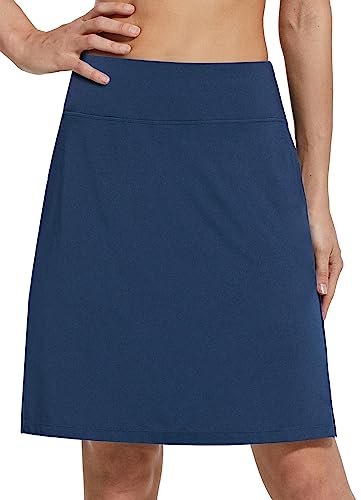 Baleaf Womens Skirt, 20" Knee Length Skorts Skirts Athletic Modest Long Golf Casual Skirt Zipper Pocket Uv Protection, Large, Navy #TOP1