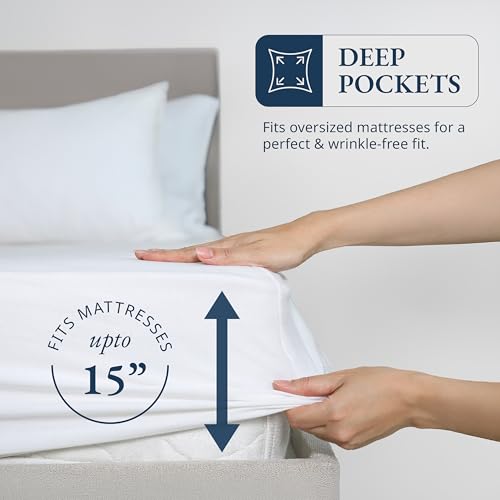Image of 100% Organic Cotton White King Fitted Sheet, 3-Piece Set (1 Fitted Sheet, 2 Pillowcases), Percale Weave,Cotton Fitted Sheet, Ultra Soft, Breathable, GOTS Certified, Fits Mattress Upto 15 inch Deep - White
