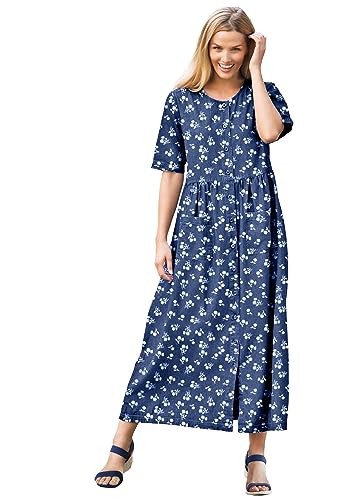 Woman Within Women's Plus Size Petite Short-Sleeve Denim Dress - 22 W, Medium Stonewash Mini Dandelion White #TOP3