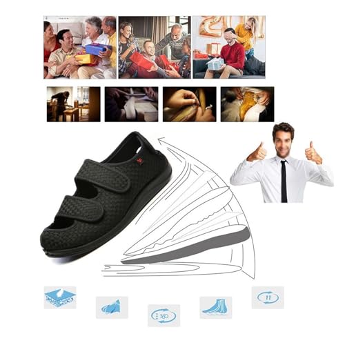 Diabetic Foot Shoes, Mens Easy Close Adjustable Breathable Extra Wide Fit Diabetic Shoes, Comfy Swollen Feet Non-Slip Orthopedic Walking, for Elderly Arthritis Edema Swollen Feet Thumb3