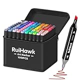 RuiHawk 100 Couleurs Feutre a Alcool, Feutres Coloriage Adulte, Marqueurs à Croquis Doubl...
