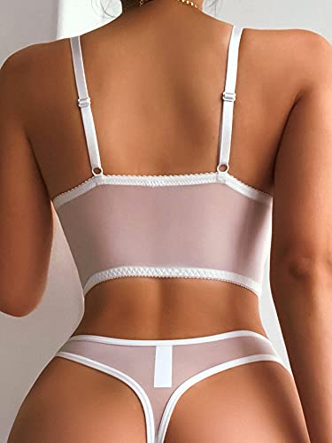 SheIn Women's Sexy Lingerie Set 2 Piece Floral Lace Underwire Bra and Panty White S - Image 3