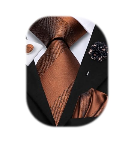 Image of Hi-Tie Mens Paisley Floral Striped Ties Set Silk Necktie and Lapel Pin for Men Pocket Square Cufflinks Set Business Wedding