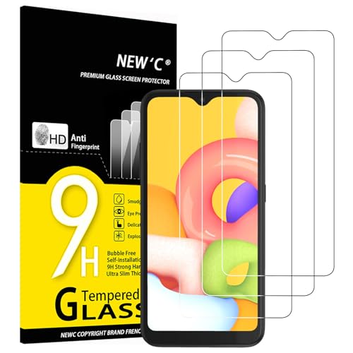 NEW'C 3 Piezas, Protector Pantalla para Samsung Galaxy A01 (SM-A015), Galaxy M01, Cristal templado Antiarañazos, Antihuellas, Sin Burbujas, Dureza 9H, 0.33 mm Ultra Transparente, Ultra Resistente