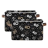 susiyo Ho Ho Ho Santa Claus Black Storage Bins Large Fabric Sorage Baskets for Shelves 2 Pack Foldable Decorative Closet Baskets with Handles for Organizing Shelf Clothes Home Office, 15x11x9.5Inches