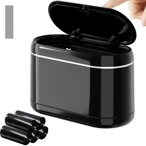 PAVSTINE Poubelle de Table Avec Couvercle Rabattable, Mini Poubelles Conception À Double Chambre, Mini Poubelle Salle de Bain Équipé de 5 Rouleaux de Sacs...