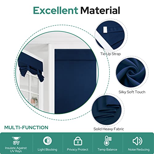 Homeideas Navy French Door Curtains Blue Privacy Blackout Door Curtains, 26 X 40 Inch Room Darkening Curtains For Glass Door, Thermal Insulated Tie Up Shades Window Curtains For Bedroom, 1 Panel #TOP4