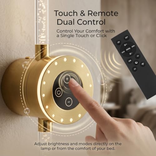 Image of Battery Operated Wall Sconces Set of 2, 8000mAh Rechargeable Wall Lights with Touch /Remote Control, Gold LED 360Rotate Wireless Wall Scone for Living Room,Bedroom,Hallway, 22.5 Inch