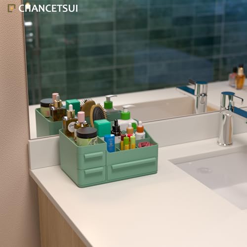 Image of Green Makeup Organizer Countertop for Vanity: Bathroom Counter Storage