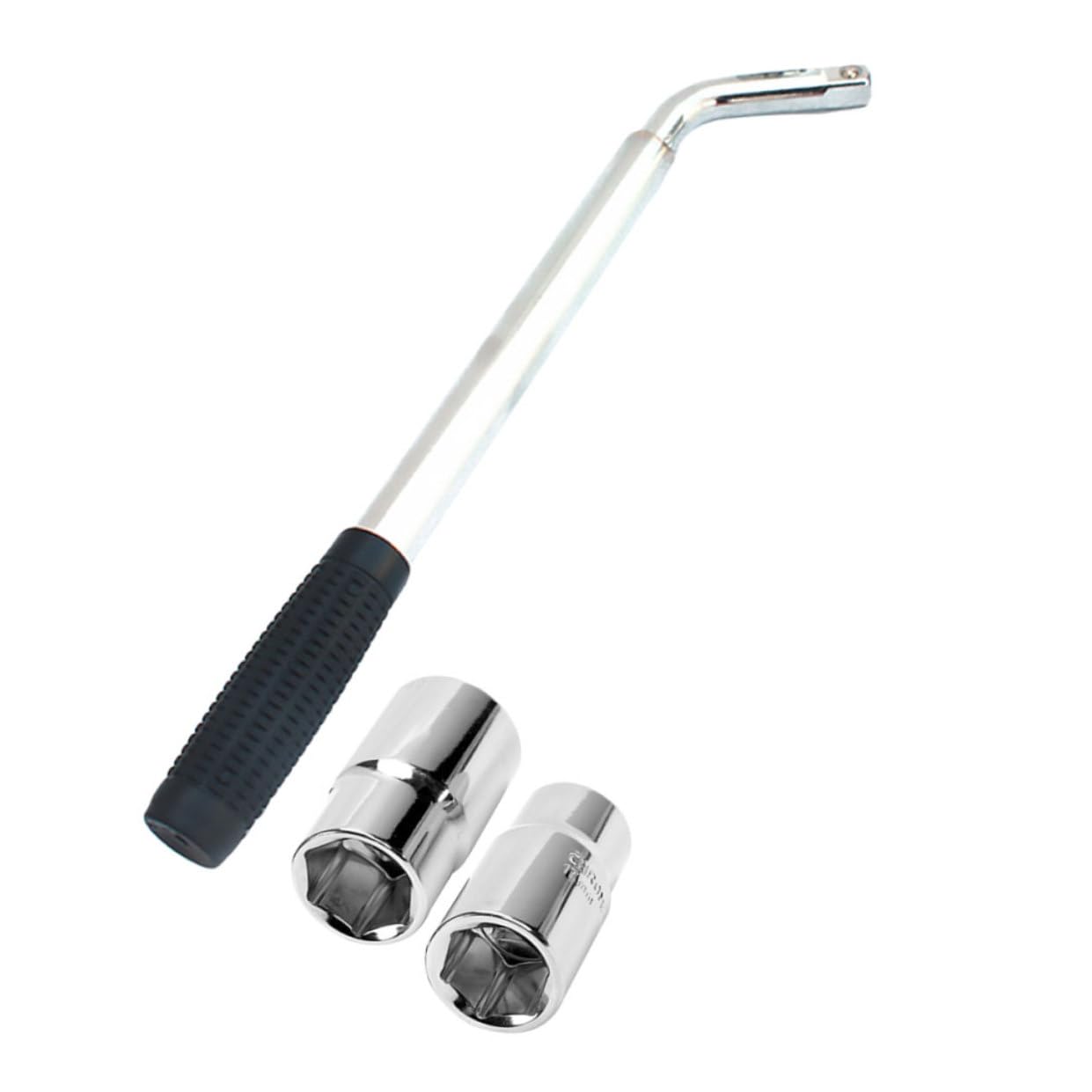 ULTECHNOVO Teleskop Radmutternschlüssel aus Vanadium Stahl, Silber | Ausziehbar für Extra Hebelwirkung, Steckschlüsseleinsätze 17/19mm und 21/23mm, Präzise Verarbeitung