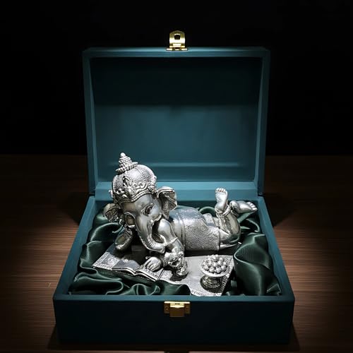 Image of 999 Silver Plated Ganesh Idol | Vastu Home Decor for Pooja Room, Mandir & Office | Lord Ganesha Statue for Blessings, Wisdom & Prosperity | Gift for Housewarming, Diwali & Car Dashboard