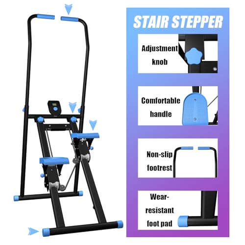 Stair Stepper Exercise Machine for Home, Foldable Stair Climber with Adjustable Handle Multiple Speed Settings Full-Body Workout Steppers with 300LBS Loading Capacity (Blue Inner Handrails) - Image 3