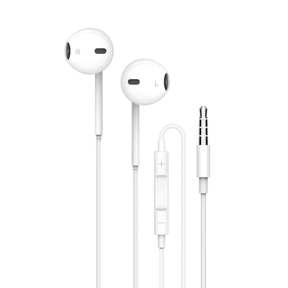 Porodo Soundtec Single Mono Earphones 3.5 mm Aux Connector with High Clarify Mic, Headphone Volume Control, Wired Headset, PD-MOAEP-WH, White