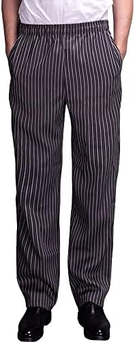 khalat Men's Baggy Chef Pants Restaurant Drawstring Work Pants with Elastic Waist Chef Pants Stripe