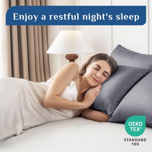Image of JOLLYVOGUE Grey Pillows King Size Set of 2, Washable Supportive Firm Bed Pillows with Oeko-Tex Certified Soft Down Alternative Fill, Fluffy Luxury Hotel Quality for Side, Back, and Stomach Sleepers