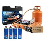 Camping Gas Portatil con Adaptador de Bombona, Pack Hornillo + 4 Cartuchos, Hornillo Camping Gas Portátil, Cocinal, Infernillo, Fogareiro (Horno+Adaptador bombona+4Botellas)