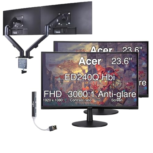 Image of Acer Nitro ED240Q FreeSync FHD 1500R Curve Monitor ZeroFrame Design with 1ms Response Time, VESA Mount (100mm), VGA, HDMI & Dockztorm Hub, Black (UM.UE0AA.H01) & ErgoFlexy Dual Monitor Mount (2Pack)