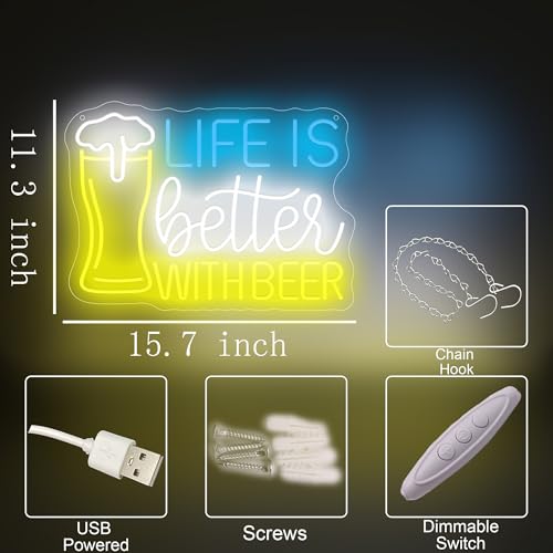 Image of Life Is Better With Beer Neon Sign, Bar Neon Lights for Home Bar Decor, USB Powered LED Light Up Signs for Bedroom, Man Cave, Party Decorations, Gift for Birthday, Christmas