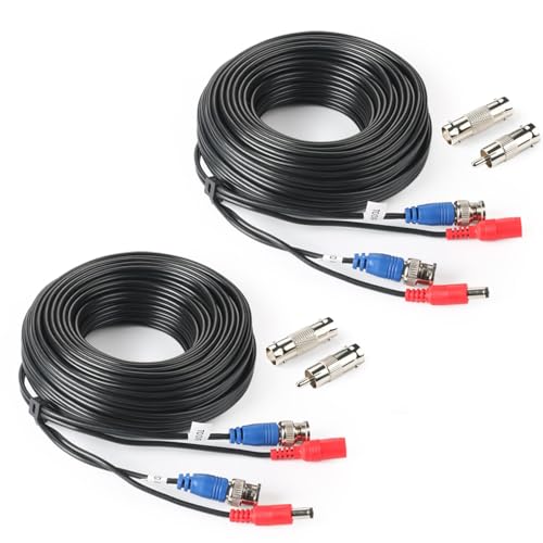 SHD 2Pack 50Feet Video Power Cable - BNC to RCA & BNC Female Connectors for CCTV Security Surveillance Systems