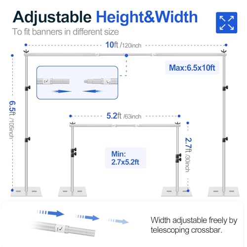 Image of EMART Backdrop Stand, 6.5x10 ft Adjustable Photo Background Pipe and Drape Photography Kit with Heavy Duty Metal Flat Base for Parties, Wedding, Video Studio, Birthday - Silver