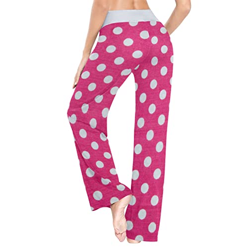 Aflyko Pajama Pants For Women Polka Dot Flower Pink Comfy Loungewear Drawstring Lounge Pants Loose Sleepwear Bottoms Wide Leg Pjs M #TOP2