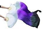 Pulcykp Silk Belly Dancing Fans 1 Pair Handmade Silk Belly Dance Props Fans White+Purple+Black XXL