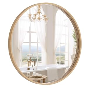 WallBeyond Round Wood Mirror 24 inch Circle Wall Mirror for Bathroom Round Wall Mirror for Wall Decor, Vanity, Entryway Living Room (Natural)