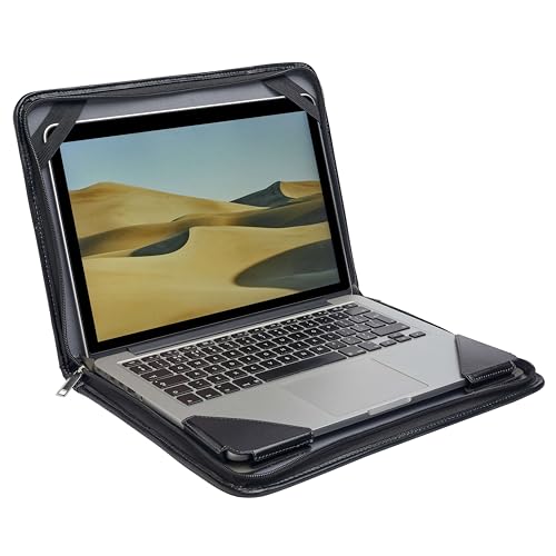 Black Leather Laptop Messenger Case - Compatible with Lenovo Lenovo Thinkpad T490s 14" 14"3