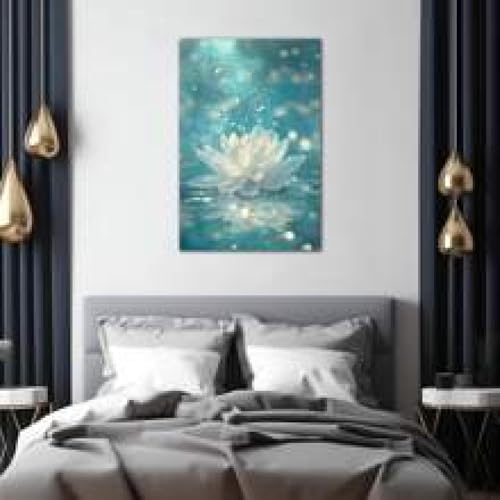 Peinture murale zen lotus blanc sur toile 70x100cm décorative avec cadre interne - 2