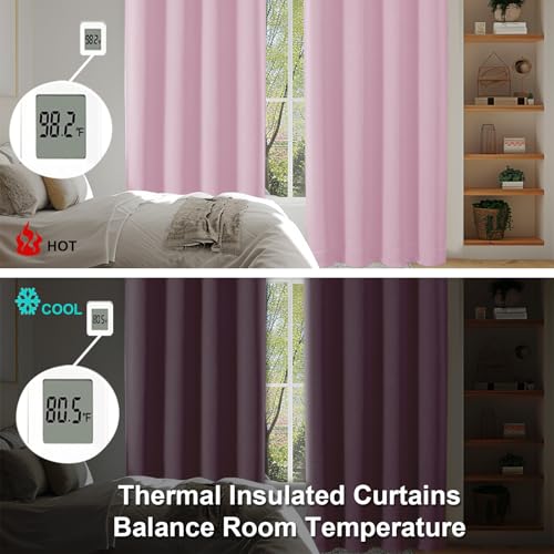 Image of Simplebrand Ava Pink Short Blackout Curtains for Bedroom 54 Inches Long 2 Panels Set, Solid Thermal Insulated, Energy Saving Window Treatment Curtains Blackout Drapes, W40 x L54 Inch, Pink